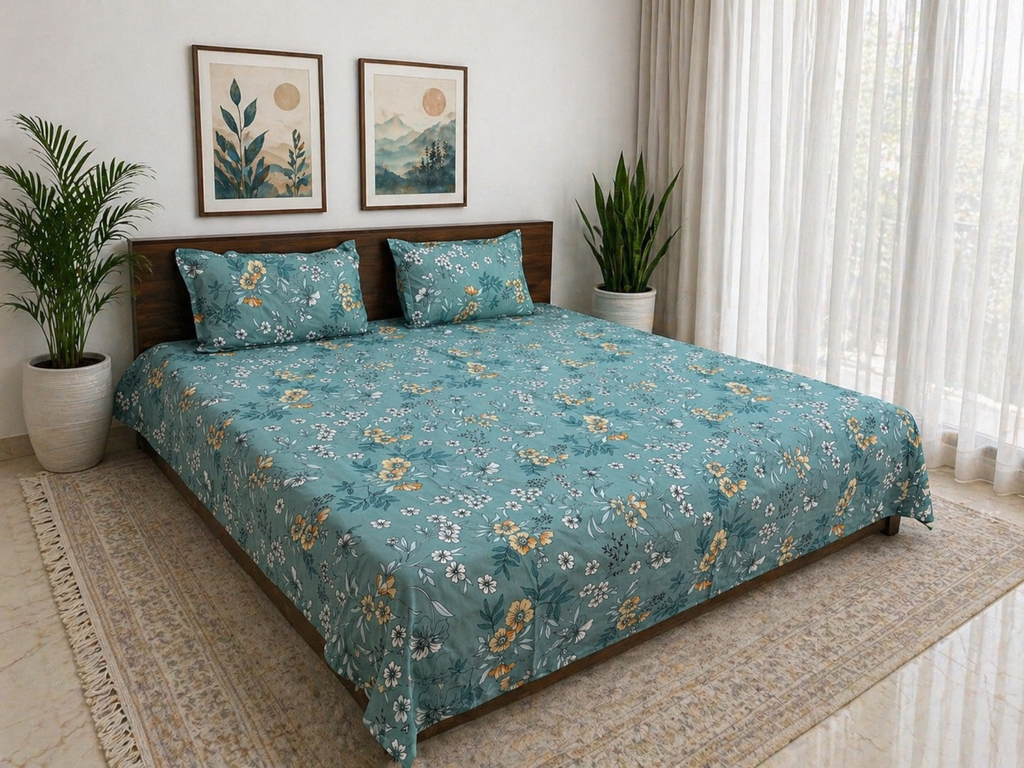 Aqua Meadow Bedsheet