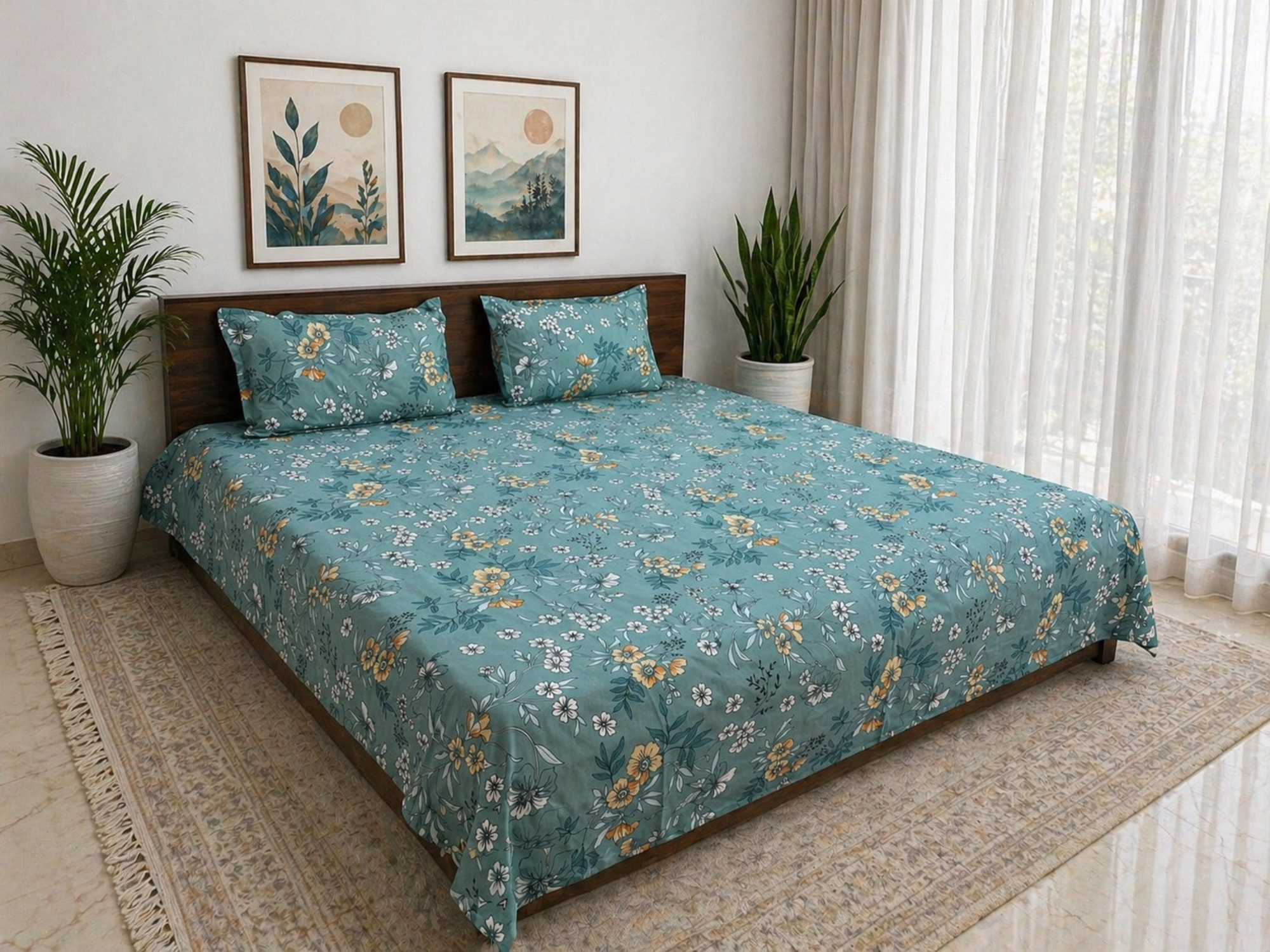 Aqua Meadow Bedsheet