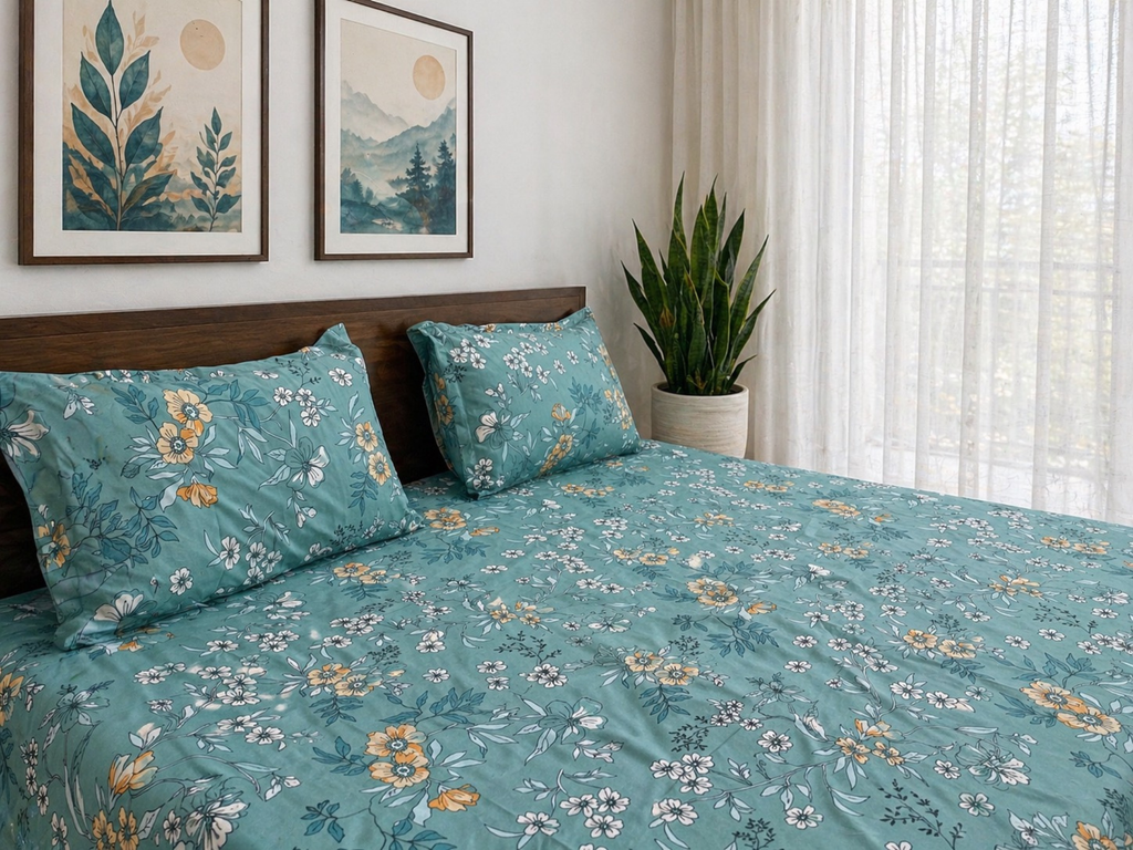 Aqua Meadow Bedsheet
